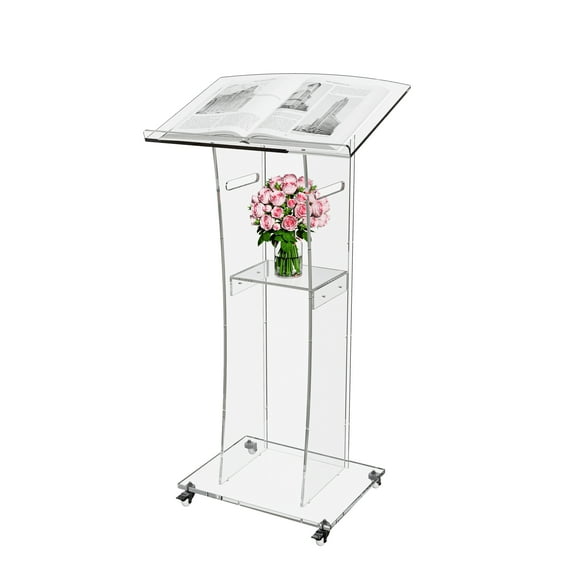 Ageszoe Modern Acrylic Clear Floor Lectern with Storage Shelf, 47"H for Church wedding