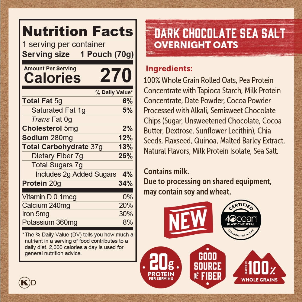Kodiak Protein-Packed Dark Chocolate Sea Salt Overnight Oats, 2.47 oz