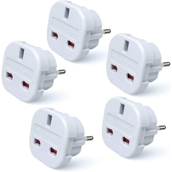 Pack of 5 Travel Adaptor | UK to European Plug Adapter Converter (Euro Type C, E, F) 3 Pin to 2 Pin Type G, EU Plugs for Europe Accessories,Italy,Cape Verde,Poland,Spain,Turkey,Greece,Bulgaria