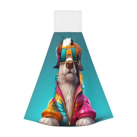 

Horeoi Colorful Sunglasses Dog Print Coral Fleece Microfiber Hanging Hand Towel Absorbent Hand Towel Quick Dry Thicken Cleaning Cloths Wipes Rags for Kitchen & Bathroom