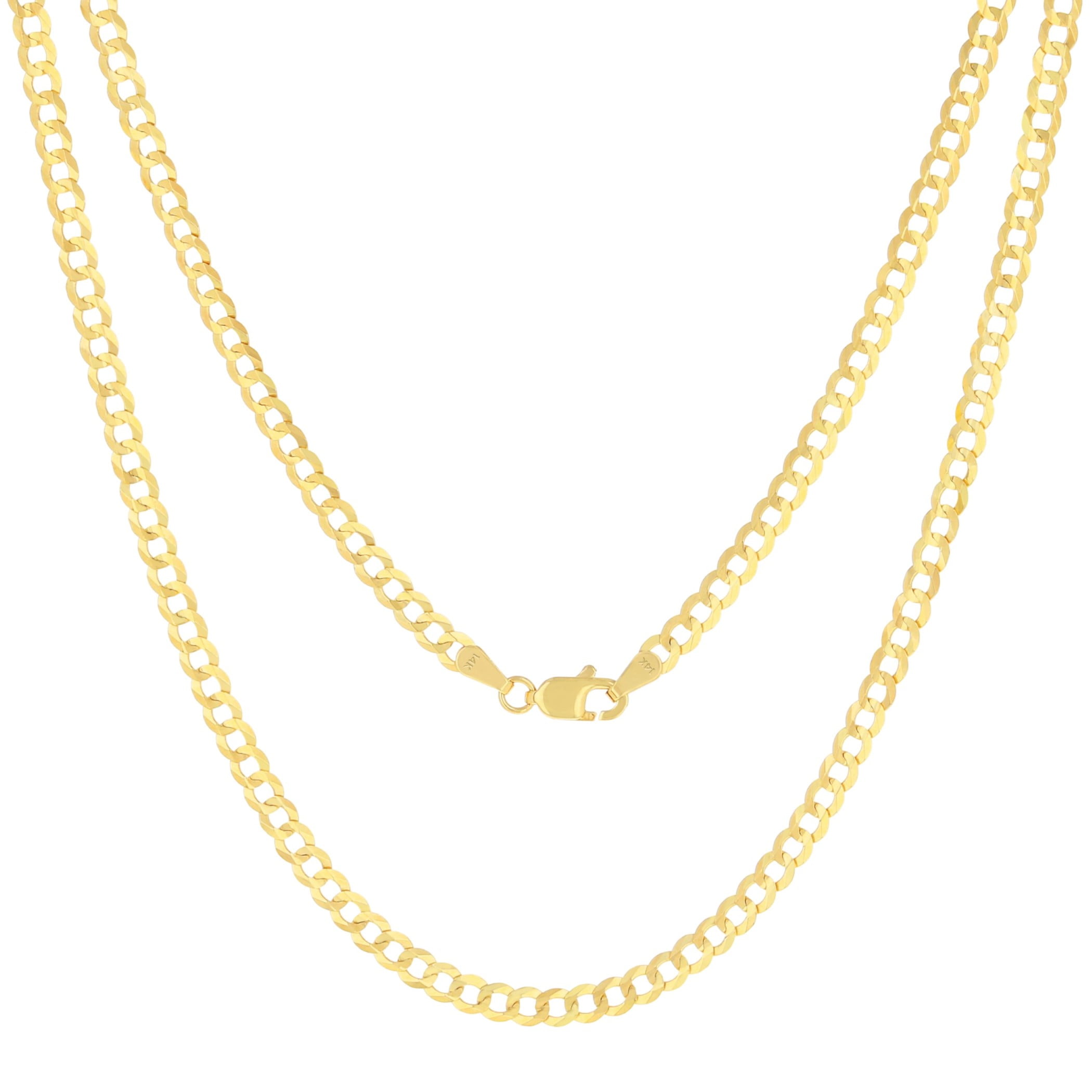 Nuragold 14K Real Yellow Gold Solid Cuban Curb Link Chain Necklace 16"-30" (1.5mm-12mm) Italian Jewelry for Men & Women