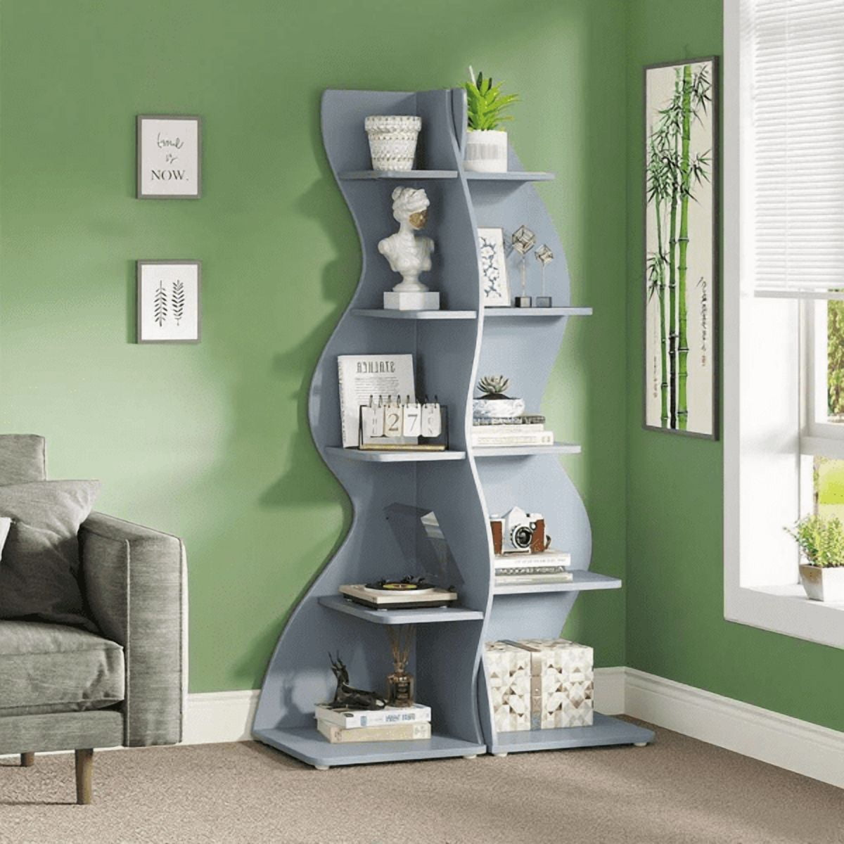 5-Tier Modern Shelving Unit - White Sea Grass Design, Adjustable Shelves, High-Quality Board, for Home/Office Organization