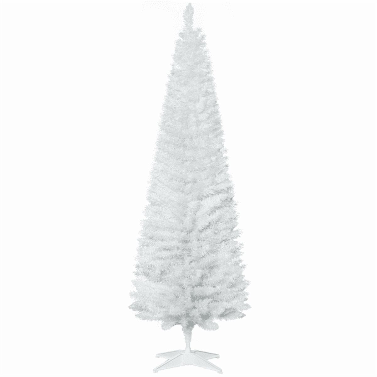 6FT Slim Pencil Christmas Tree - 390 Full Plastic Branches, White Artificial Tree, Detachable Sturdy Plastic Base, Space-Saving Holiday Decor for Home/Apartment/Office