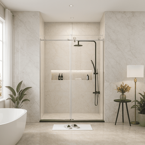 Frameless Shower Doors 60" Width x 76"Height with 3/8"(10mm) Clear Tempered Glass, Brushed Nicel Finish