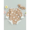 thumbnail image 2 of xiaxaixu Baby Girl 2Pcs Fall Outfits Long Sleeve Floral Print Ruffle Romper with Headband Set Infant Clothes, 2 of 8