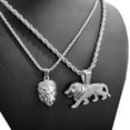 thumbnail image 2 of Iced Silver Plated Simulated Diamond Lion & Lion Head Pendant & 3mm 24" 4mm 24" Rope Chain Hip Hop Jewelry Fashion Necklace Gift, 2 of 4