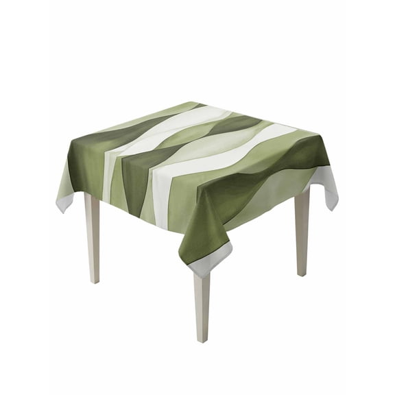 Sage Green Stripes Table Cloth, Retro Farmhouse Abstract Ripple Waterproof Tablecloth for Square Tables, Reusable Washable Fabric Table Cover for Restaurant Kitchen Dining Tables 60"x60"