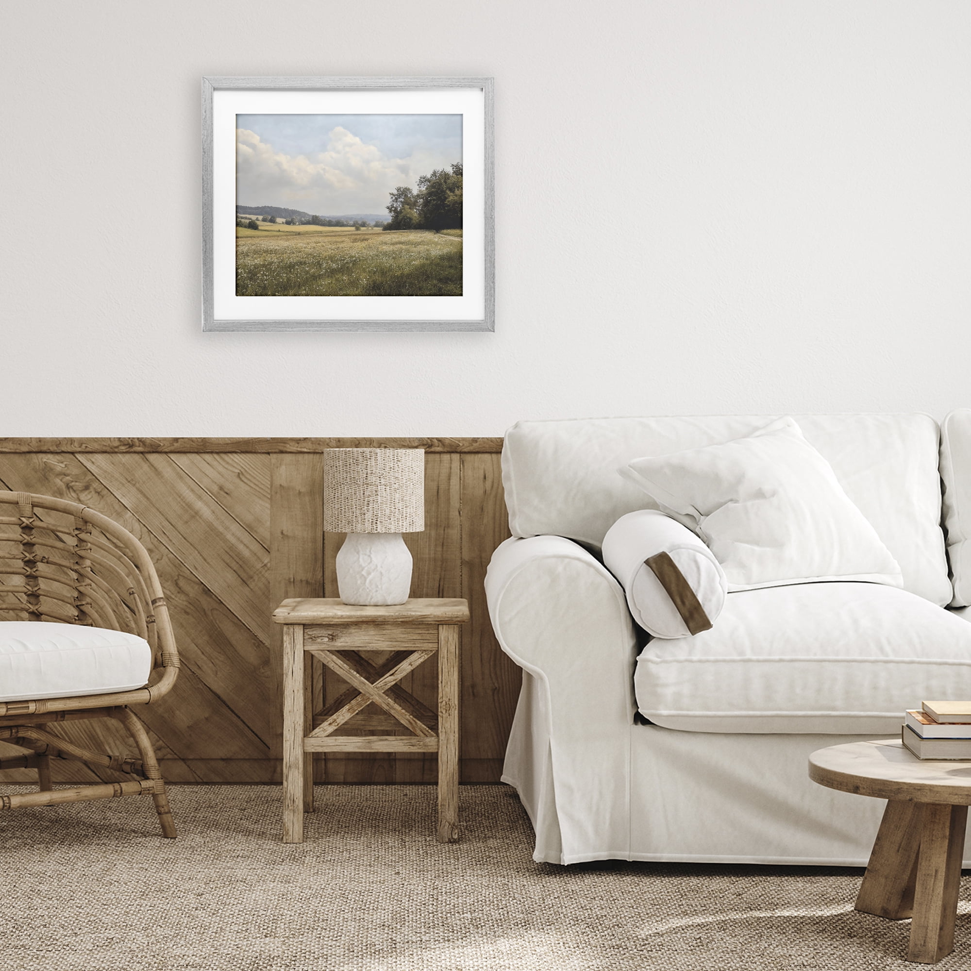 Stupell Industries Summer Landscape Cloudy Meadow Gray Framed Print Under Glass, design by Franklyn Gregory