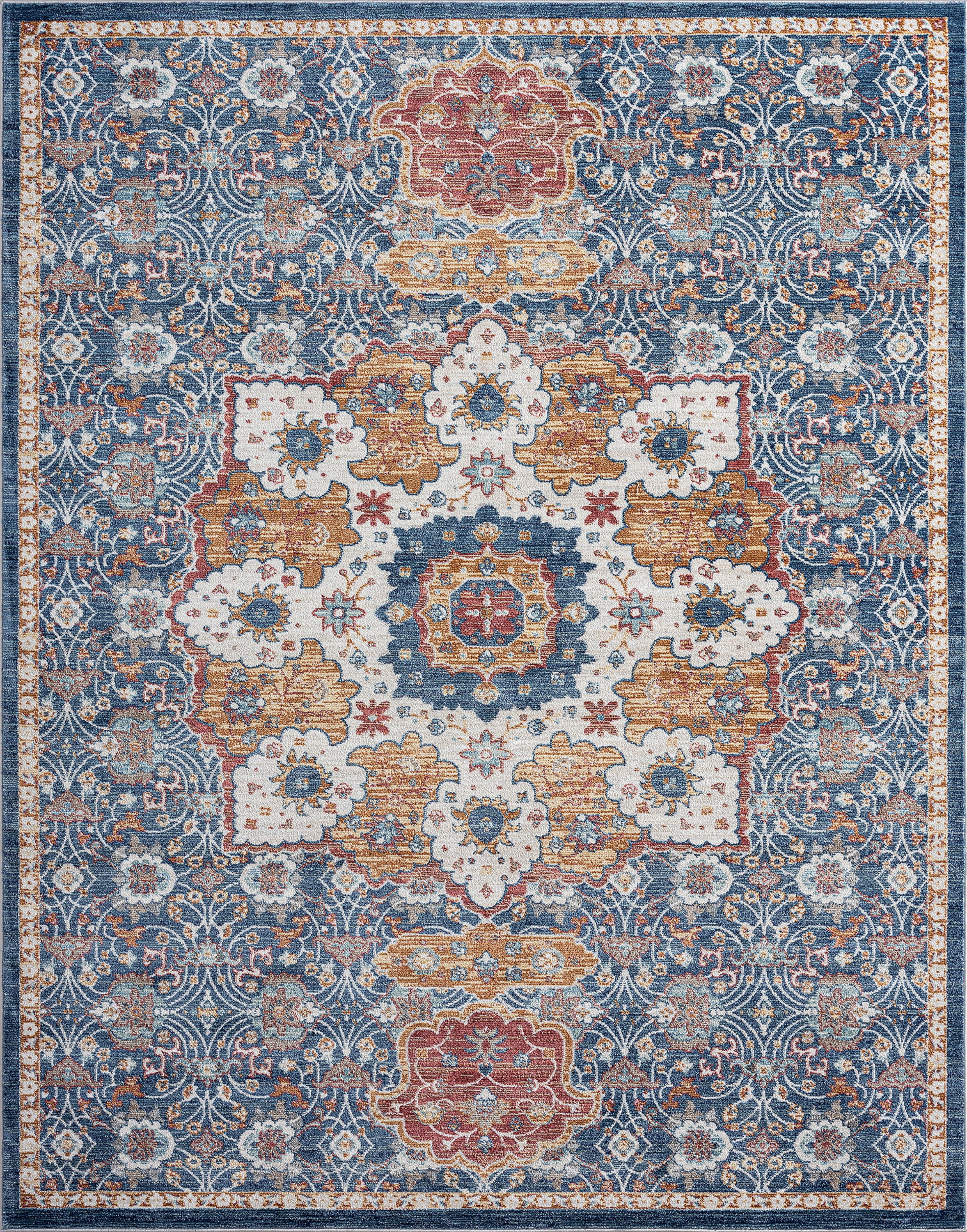 Traditional 9x12 Area Rug (8'10'' x 12'2'') Oriental Navy, Gold Living Room Easy to Clean