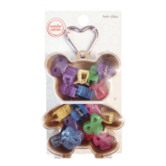 Wonder Nation Girls Micro Claw Clips in Bear Case Keychain, 18-Piece, Multi