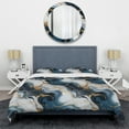 thumbnail image 3 of Designart "Marbled Pattern with Gold Veins and Blue Elegance II" Marble Bedding Covert Set - Glam Bed Set With 2 Shams, 3 of 5