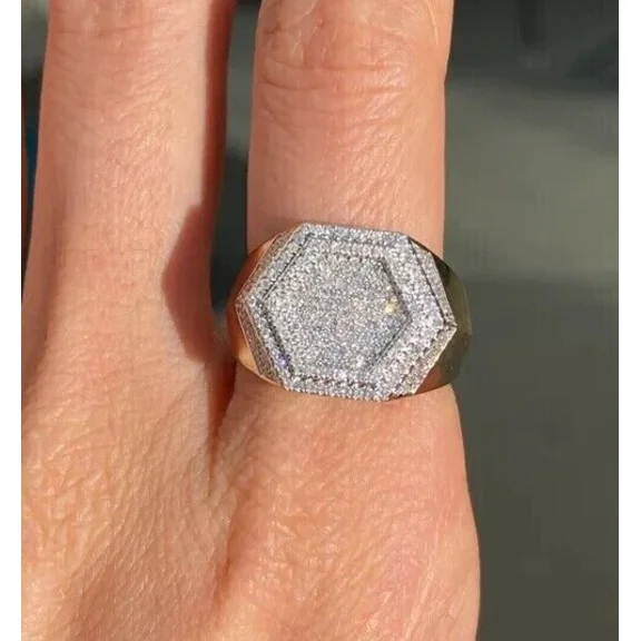 2ct Round Cut Round Cut Cluster Men's Pinky 14k Yellow Gold Plated