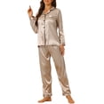 thumbnail image 2 of INSPIRE CHIC Women's Satin Pajama Sets Long Sleeves Tops and Pants 2 Pcs Loungewear S Light Champagne, 2 of 5