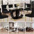 thumbnail image 5 of 7-Piece 70" Glass Dining Table Set, Tempered Glass Top with OC Shape Frame & Stainless Steel Base, 6 Velvet Chairs with Stainless Steel Legs, 5 of 7