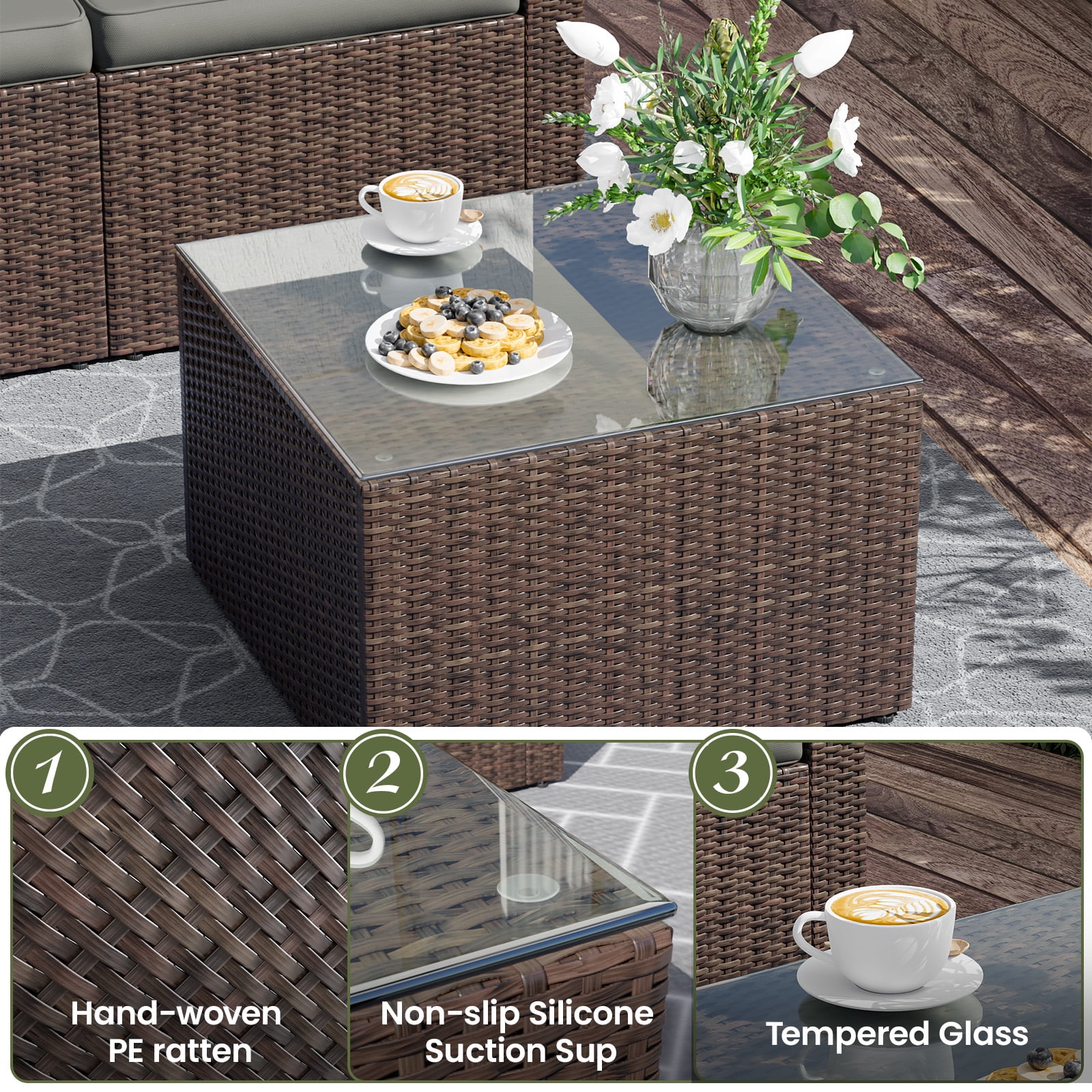 AMOPATIO 6-Piece Patio Furniture Set, Outdoor Patio Sectional Furniture All-Weather Rattan Wicker Patio Conversation Set Outdoor Furniture for Backyard Balcony,Gray