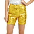 thumbnail image 2 of ZHOGXU Kids Children Girls Boys Shorts Elastic Waist Sequin Comfortable Fashion Shorts For Stage Performance Dance Activewear,Yellow,15-16 Years, 2 of 3