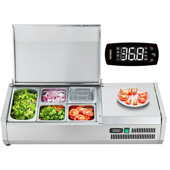 STAWAY Refrigerated Sandwich Prep Station - 130W Countertop Table with 1 1/3 & 4 1/6 Pans, Stainless Steel, Digital Control, ETL Certified for Restaurants & Food Trucks