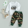 thumbnail image 2 of Bagilaanoe 2PCS Toddler Baby Girl Pants Set Letter Embroidery Long Sleeve Sweatshirt Tops + Camouflage Sweatpants 6M 12M 18M 24M 3T Kids Casual Sweatsuits, 2 of 9