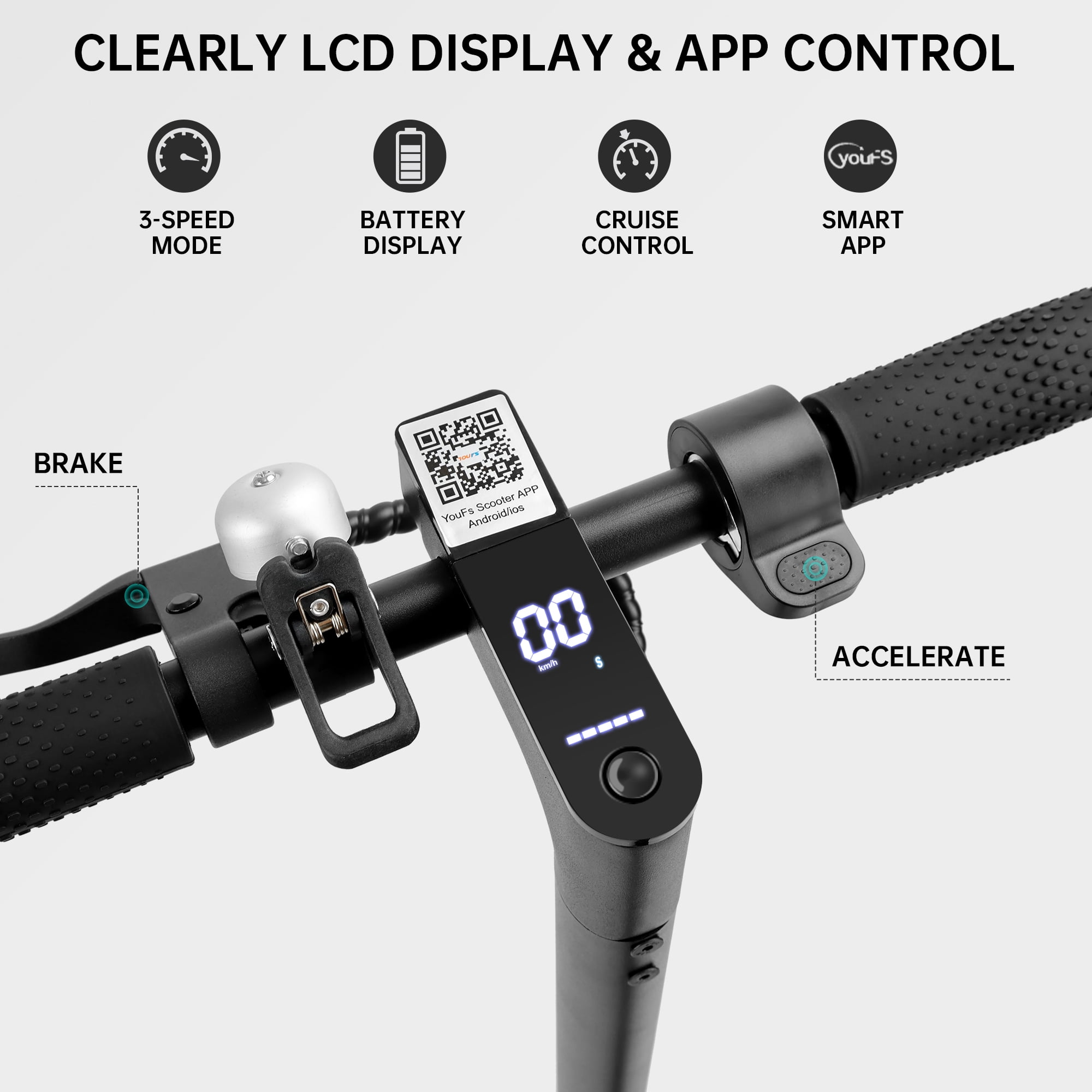 VIPQV 8.5" Electric Scooter for Adult, Folding Electric Scooter with 350W Motor, 21 MPH Max Speed, 25 Miles Long-Range and Deck Lights, Black