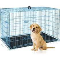 BestPet Large Dog Crate, 30" Blue, Metal Wire, Double Door, Folding, with Plastic Tray & Handle