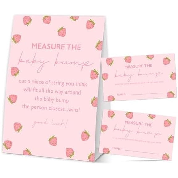 Baby Shower Games for Girl, Strawberry Measure The Baby Bump, 1 Self-Standing Sign with 50 Tickets, Hilarious Baby Shower Games for Gender Reveal Party - A03$$Home Decor, Kitchen, & Other