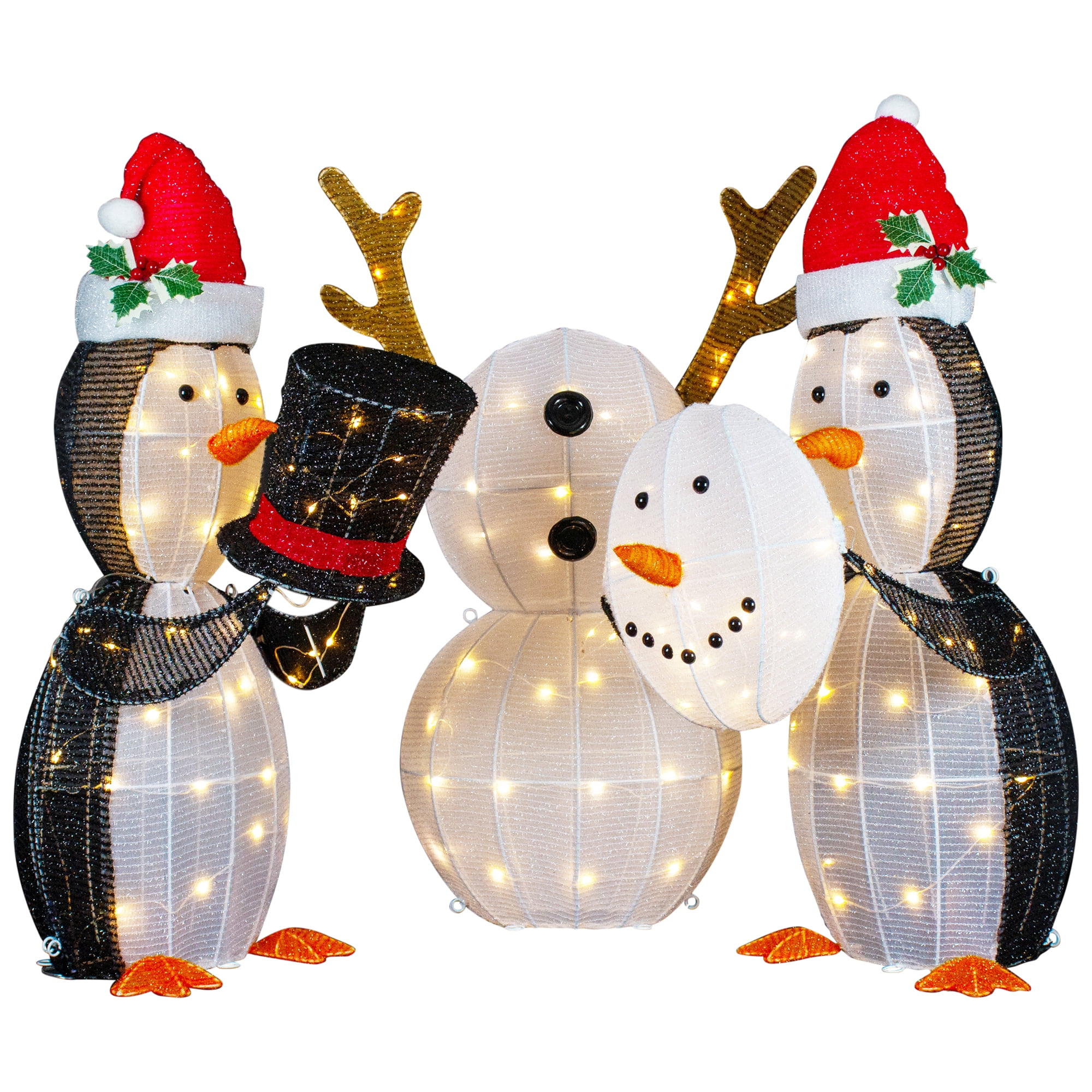 Christmas Decor Penguin and Snowman Flameless Candle Luminaries in Gift Boxes 