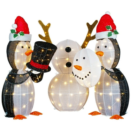 Northlight LED Lighted Penguins Building Snowman Outdoor Christmas Decoration - 35" - Set of 3