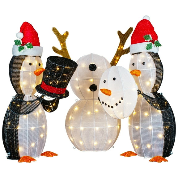 Northlight LED Lighted Penguins Building Snowman Outdoor Christmas Decoration - 35" - Set of 3