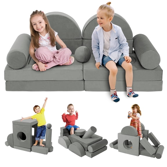 FKS LIFE 13 Pcs Modular Kids Play Couch Set, Safe Toddler Sofa for Forts DIY Building, Creative Indoor Climber Furniture for Boys and Girls