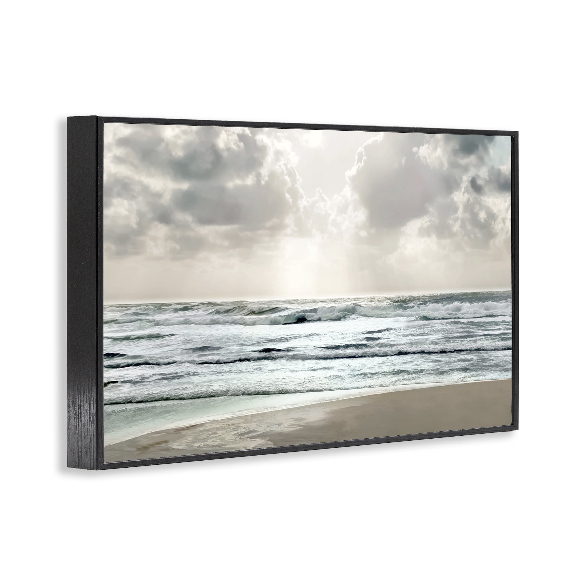Stupell Industries Cloudy Sunlight Beach Landscape Photography Black Framed Art Print Wall Art, 30 x 20