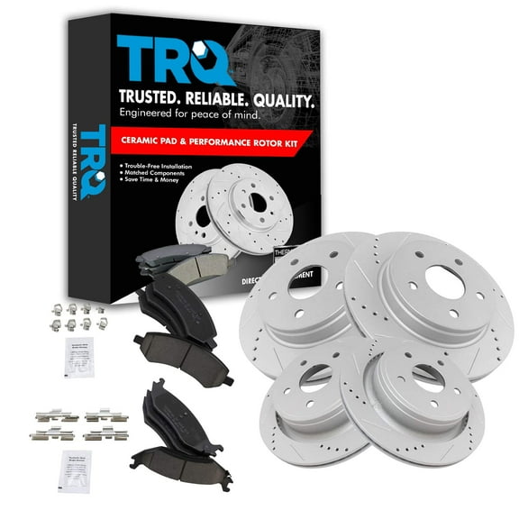 TRQ Performance Drilled Slotted Rotor Ceramic Pad Front Rear Kit Fits Select Dodge