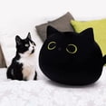thumbnail image 2 of Almohada de juguete de peluche de gato negro 3D, peluche gordo, almohadas Kawaii diseño en forma de gato decoración de cojín trasero Lumbar, 2 of 4