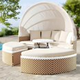thumbnail image 2 of Glavbiku 64.1" Outdoor Wicker Round Daybed with Cushions,Rattan Sofa Bed with Lift Table,Off-White, 2 of 13