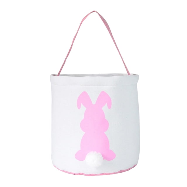 Pink Easter Decor Tassel Bag Rabbit Pattern Tote Easter Egg Storage Handbag Canvas Material Pink Color