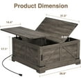 thumbnail image 2 of Coffee Table with Storage, 31.5" W Farmhouse Lift Top Wood Square Center Table with Charging Station, Rustic Cocktail Tables with Flip Top Lids for Living Room, Home Office, Grey, 2 of 18