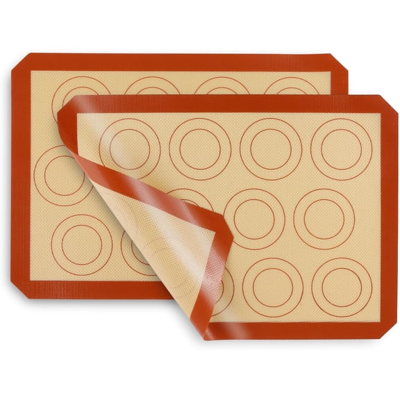 15 Inch Silicone s, 2 Pcs Reusable Silicone Oven Mat, Non Stick Baking Supplies for Macaroon Pastry Bread Dough Cookie, Fits Well with Sheet Pan, Healthy & Easy Clean