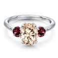 thumbnail image 3 of Gem Stone King 925 Sterling Silver Peach Morganite and Red Rhodolite Garnet Engagement Ring for Women | 2.34 Cttw | Oval 9X7MM | Gemstone October Birthstone | Size 5, 3 of 6