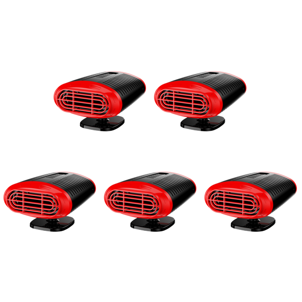 5uds. Calentador de coche portátil de doble uso con ventilador de calefacción y descongelación de 12 V (rojo)