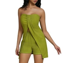 EINCcm Women Y2k 2 Piece Pants Set Strapless Off Shoulder Tube Tops High Waist Shorts Set Summer Outfits