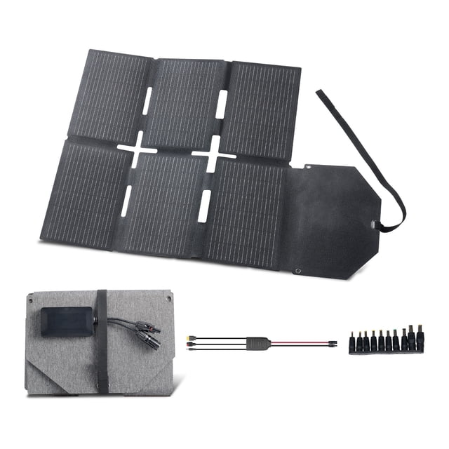 KFFKFF 60W Foldable Solar Panel Charger, 16BB N-Type Monocrystalline Solar Panel 24% Efficiency, Lightweight Portable with MC4 Output, Type-C, USB-A & DC Ports
