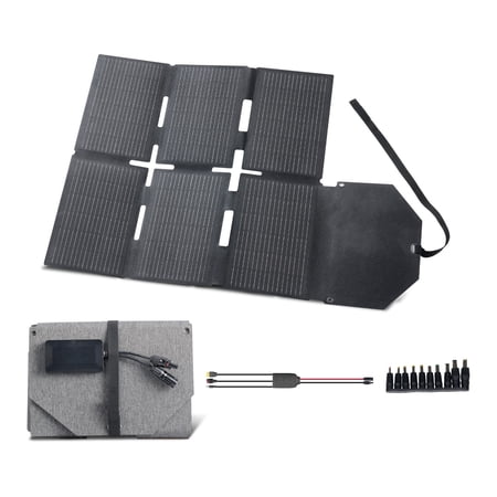 KFFKFF 60W Foldable Solar Panel Charger, High-Efficiency Monocrystalline Design, Lightweight and Portable with MC4, Type-C, USB-A, and DC Ports for Outdoor Power Solutions