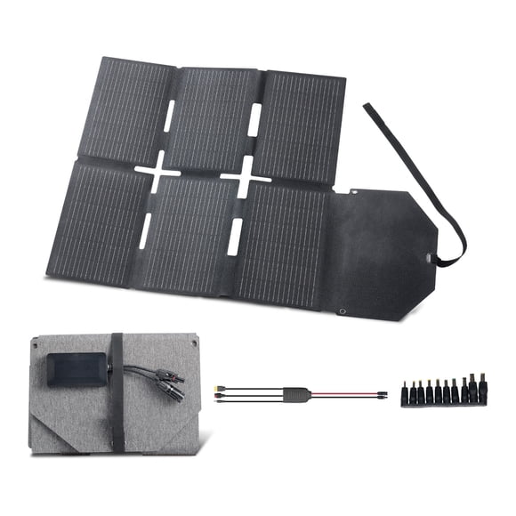 KFFKFF 60W Foldable Solar Panel Charger, 16BB N-Type Monocrystalline Solar Panel 24% Efficiency, Lightweight Portable with MC4 Output, Type-C, USB-A & DC Ports