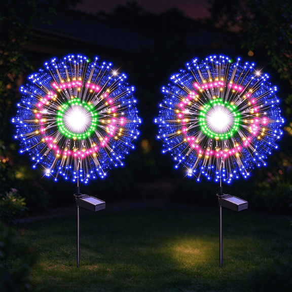 TopZoo Solar Halloween Lights Outdoor, 2 pack Multicolor Firework Lights Garden Decoration, Upgraded 180 LED