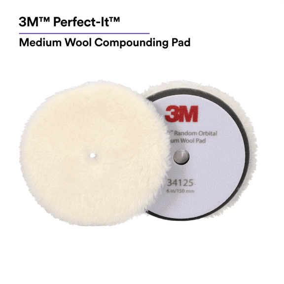 3M Perfect-It Random Orbital Medium Wool Compounding Pad 34125, 6 Inch (150 mm), White, 2 Pads/Bag
