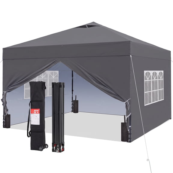 Outdoor Basic 12x12 Pop-up Canopy Tent, Instant Shade Gazebos with Wheeled Bag and 4 Sidewalls, Gray