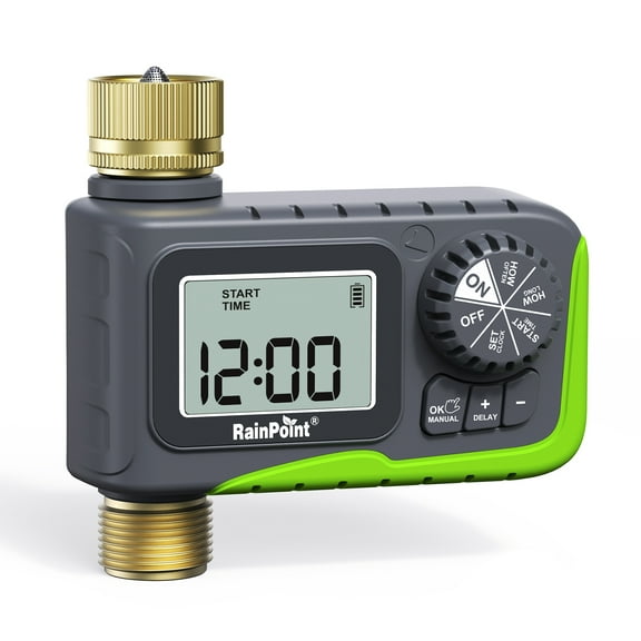 RainPoint Garden Hose Timer Greenhouse Irrigation Faucet Sprinkler Water Timer Garden Yard Watering,Brass Inlet and Outlet,Green-ITV105