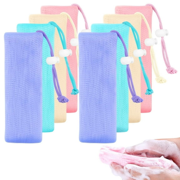 8 Pieces Soap Bubble Mesh Pouch Exfoliating Mesh Soap Saver Bag Bubble Foaming Nets Pocket with Drawstring for Facial Cleaning Body Shower Bath - Multicolor