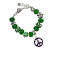 thumbnail image 2 of Delight Jewelry Silvertone Large Purple Tiger Print Peace Sign - Green Irish Luck Bead Charm Bracelet, 7.5", 2 of 4
