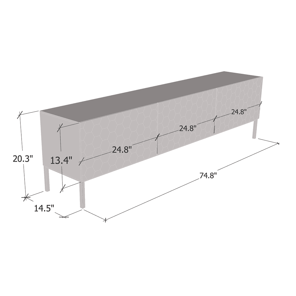 Hexa 01 TV Stand for TVs up to 85", Mid-Century Modern High Gloss 75" Entertainment Center, TV Media Console with Storage Cabinets
