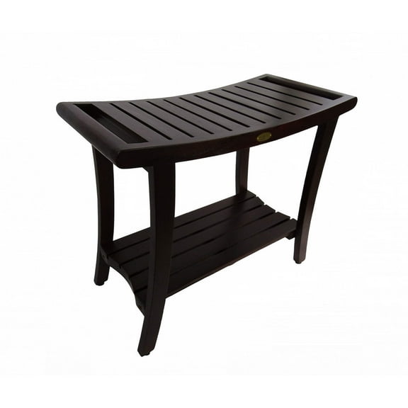 DecoTeak® Harmony® 30"L Teak Wood Bench with Shelf and LiftAide Arms in Woodland Brown Finish - Extended Height
